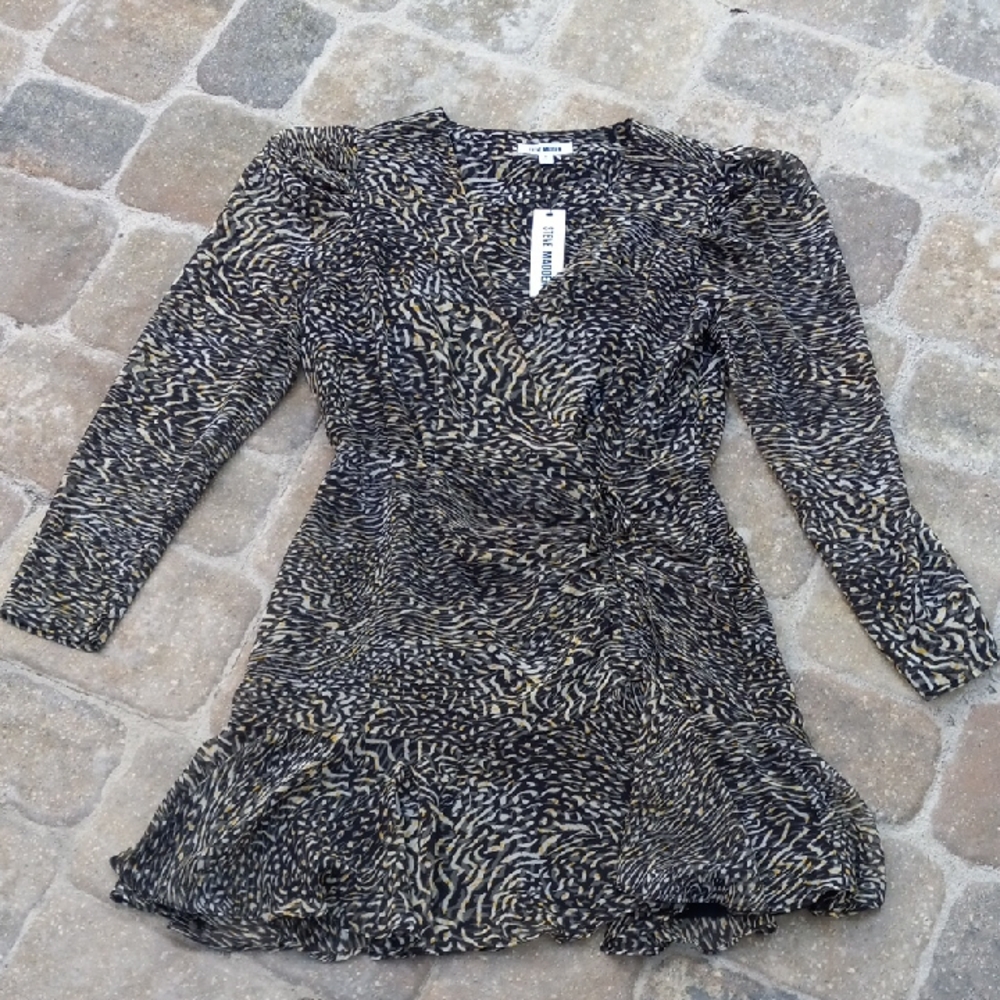 NWT Steve Madden Animal Print Black White and Yellow Patterned Dress Size 8